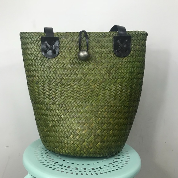 Handbags - VINTAGE | Green Straw Bag Lined Handbags - VINTAGE | Green Straw Bag Lined